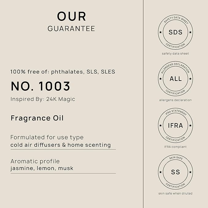 VINEVIDA [4 Fl Oz] Scent NO. 1003 Inspired by 24K Magic Fragrance Oil for Cold Air Diffusers, Aromatic Notes of Lemon Jasmine Musk, Essential Oils for Diffuser Oil Refill & Air Freshener Room Spray - Bloomnest