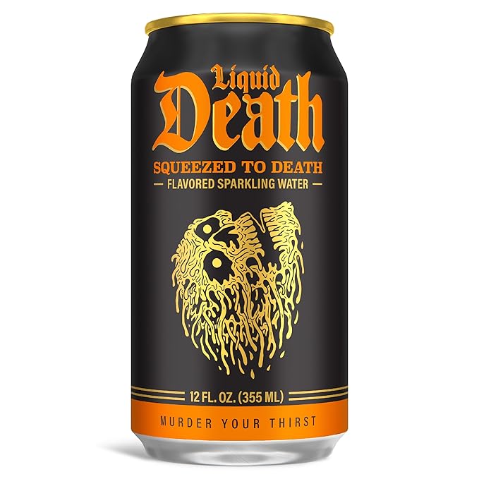 Liquid Death Soda-Flavored Sparkling Water - Squeezed To Death (Classic Orange Soda), Less Sugar*, Huge Flavor, No Caffeine, No Artificial Sweeteners, 12 Fl Oz (Pack of 12) - Bloomnest