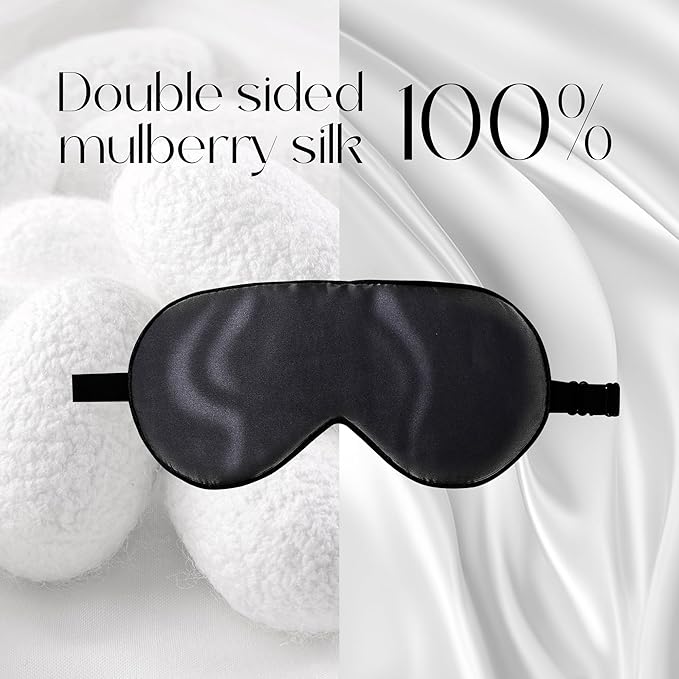 ZIMASILK 2 Pack 100% Natural Silk Sleep Mask, Adjustable Super-Smooth Soft Eye Mask for Sleep, Multiple Color Options (2 Pack,Black) - Bloomnest