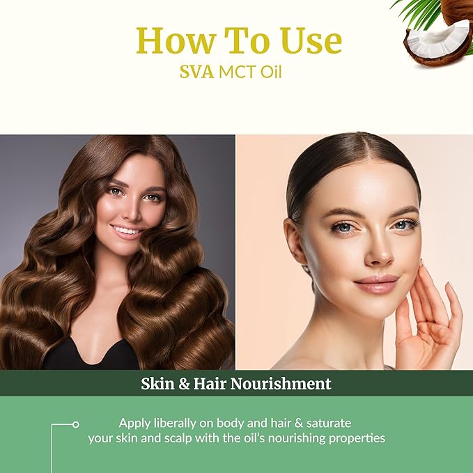 SVA MCT Oil Organic - 16 Fl Oz – 100% Natural Cold Pressed Organic MCT Oil - for Face, Skin Care, Hair Care, Scalp Massage & Body Massage – Carrier Oil - Bloomnest