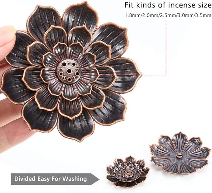 Accmor Zinc Alloy Incense Holder, Lotus Stick Incense Burner, Incense Holder for Stick/Coil/Cone Incense with Ash Catcher,Copper - Bloomnest