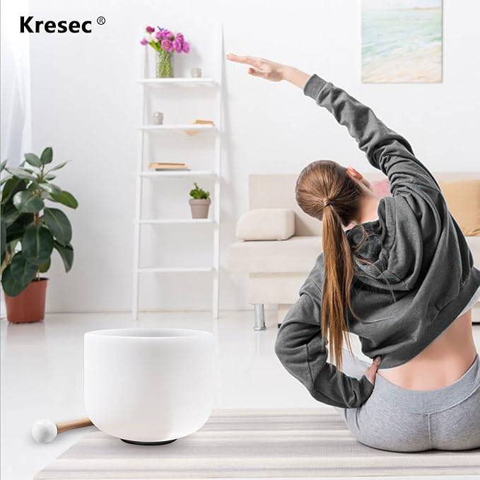 Kresec Blue 11 Inch Crystal Singing Bowl F Note Heart Chakra with O-ring and Mallet for Meditation, Yoga, Spiritual and Body Healing and Energy Cleansing - Bloomnest
