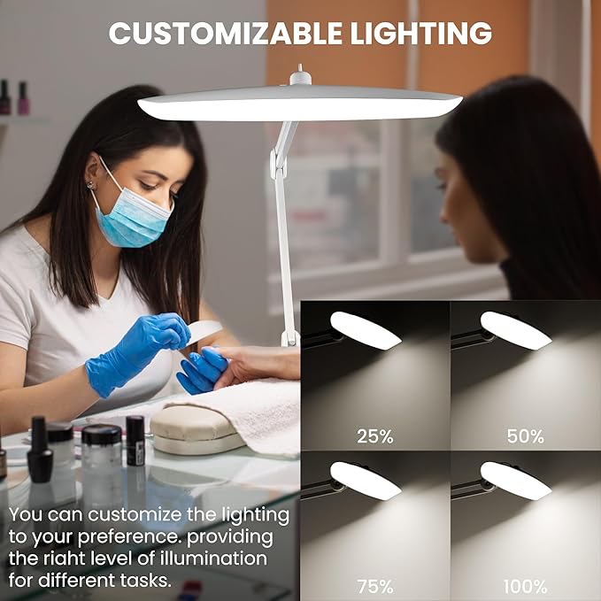 3000 Lumens Adjustable LED Desk Lamp & Task Lamp - Bright, Dimmable Lighting for Office, Crafts, Nails &Salon Hobbies with Clamp (CCT, White) - Bloomnest