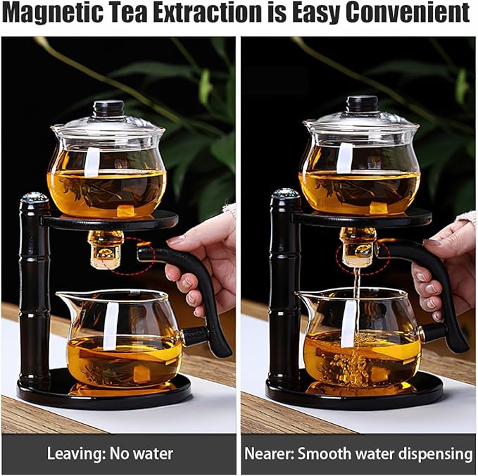 Glass Semi Automatic Tea Set，Lazy Kungfu Drip TeaPot, Magnetic Water Diversion Rotating Cover Bowl Semi-Automatic Glass Teapot，Heat Resistant Kungfu Tea Set Perfect of Holiday Gifts - Bloomnest