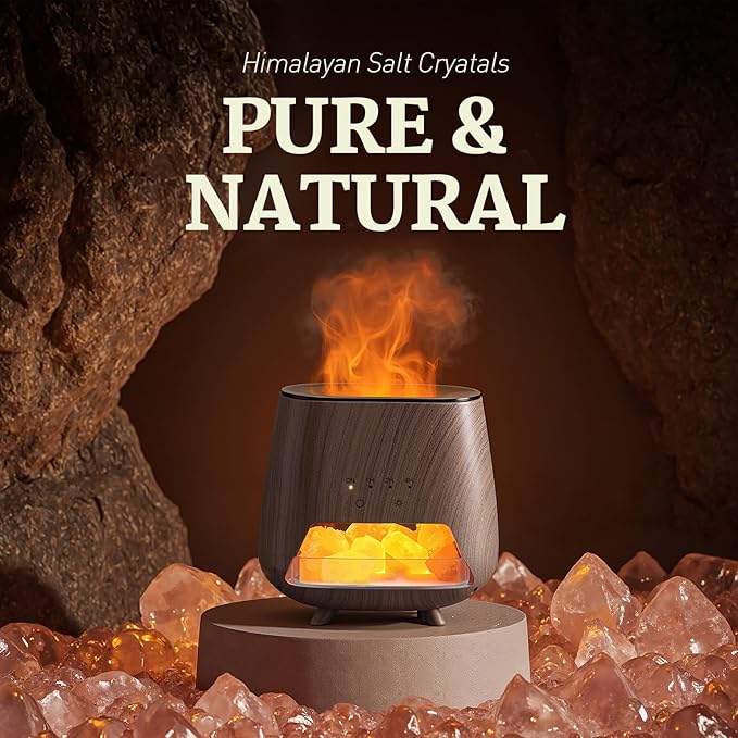 Essential Oil Diffuser for Home: 200ml Aromatherapy Diffuser with Himalayan Pink Salt Rock, Cool Mist Humidifier with Auto Off Function and 9 Colors LED Night Light for Bedroom, Black - Bloomnest