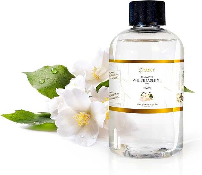 YANCY White Jasmine Luxury Collection Fragrance Oil (4 oz), Delicate Floral Aroma, Ideal for Diffusers, Oil Burners & Aroma Lamps, Elegant Scent for a Peaceful Mood YancySpa