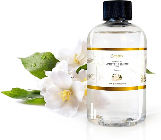 YANCY White Jasmine Luxury Collection Fragrance Oil (4 oz), Delicate Floral Aroma, Ideal for Diffusers, Oil Burners & Aroma Lamps, Elegant Scent for a Peaceful Mood YancySpa