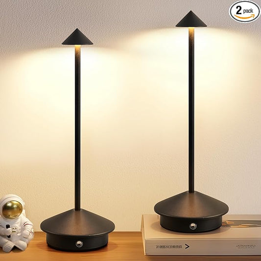 Modern Cordless Table Lamp Set of 2, Portable LED Desk Lamps, 5000mAh Rechargeable Battery Operated Lighting for Bedroom Dining Room Restaurant Coffee Shop Camping Night Light (Black) - Bloomnest