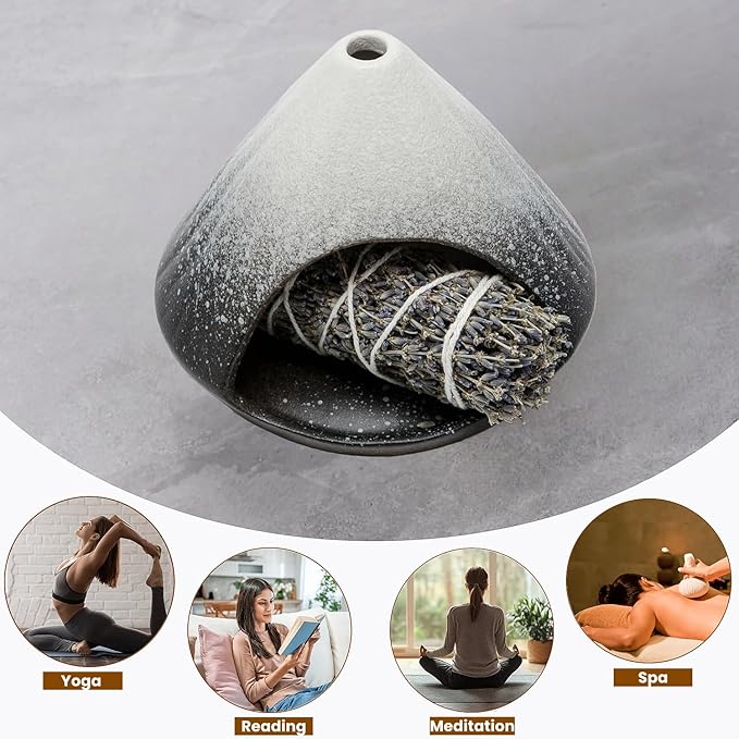 Palo Santo Holder, Mini Ceramic Zongzi Chimenea for Sage/Sticks/Cone, Modern Incense Burner for Yoga, Meditation, Energy Cleansing-Smudge Bowl with Ash Catcher, Anxiety Relief Gift for Women - Bloomnest
