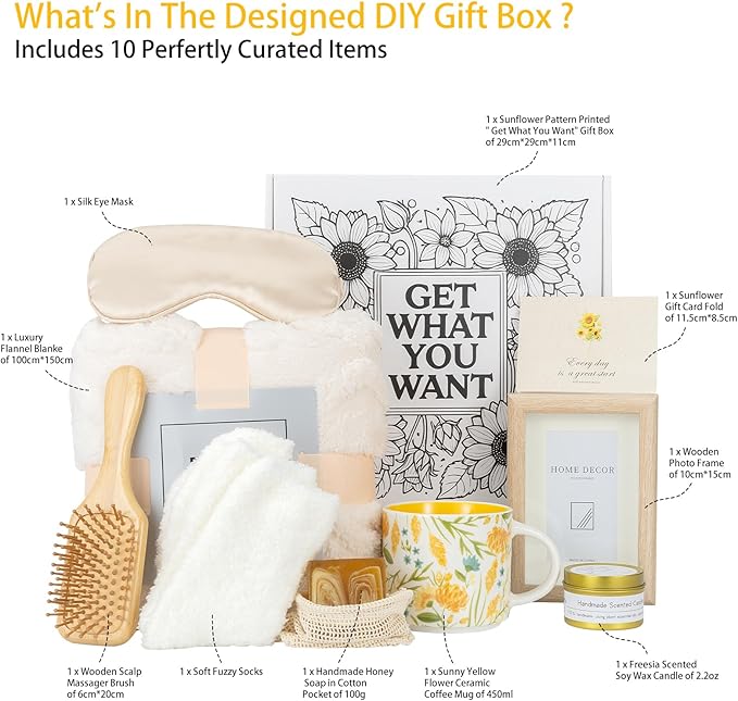 Foldifyzen Birthday gifts for women, Get well soon gift baskets,care package with sunflower coffee mug,sunflower pattern gift box to color as unique gift baskets for women. - Bloomnest