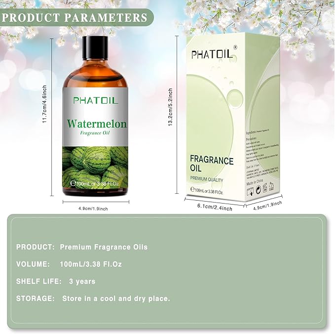 PHATOIL 3.38FL.OZ Watermelon Fragrance Oils for Aromatherapy, Essential Oils for Diffusers for Home, Perfect for Diffuser, Yoga, Skin Care, DIY Candle and Soap Making - 100ml - Bloomnest
