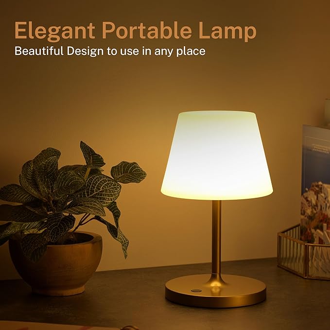 Cordless Lamp, 5000mAh Battery Operated Rechargeable Table Lamp with Power Bank, Touch Dimmable 3 Color Temperatures, IP44 Waterproof Shower Lamp for Kitchen, Bathroom, Indoor Or Outdoor Use 9.6in - Bloomnest