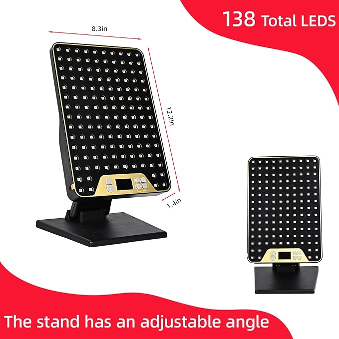Red Light Therapy Panel for Face & Body, 138 LEDs High Power Light with Adjustable Stand, 630/660/810/850nm Near Infrared Light Therapy Lamp, Rechargeable Portable Device with Timer Bloomnest