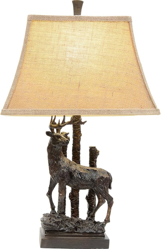 BLACK FOREST DECOR Bronze Deer Table Lamp - Rustic Lodge Desk Lamp for Cabin or Living Room - Bloomnest
