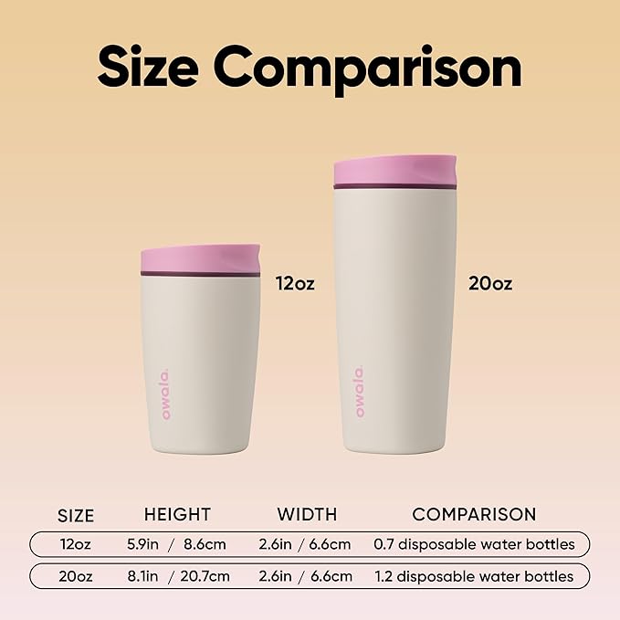 Owala SmoothSip Slider Insulated Stainless Steel Coffee Tumbler, Reusable Iced Coffee Cup, Hot Coffee Travel Mug, BPA Free 12 oz, Pink/Tan (Daybreak) - Bloomnest