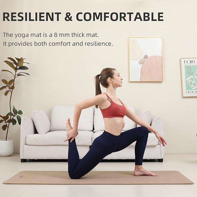 Yoga Mat Extra thick 8mm Exercise mat, Soft Lightweight TPE Fitness Mat with strap, High Elasticity, Anti-fatigue,non-slip mat for Women, Yoga, Camping, Travel, Gym & Outdoor | 72"L x 0.32"Th - Bloomnest