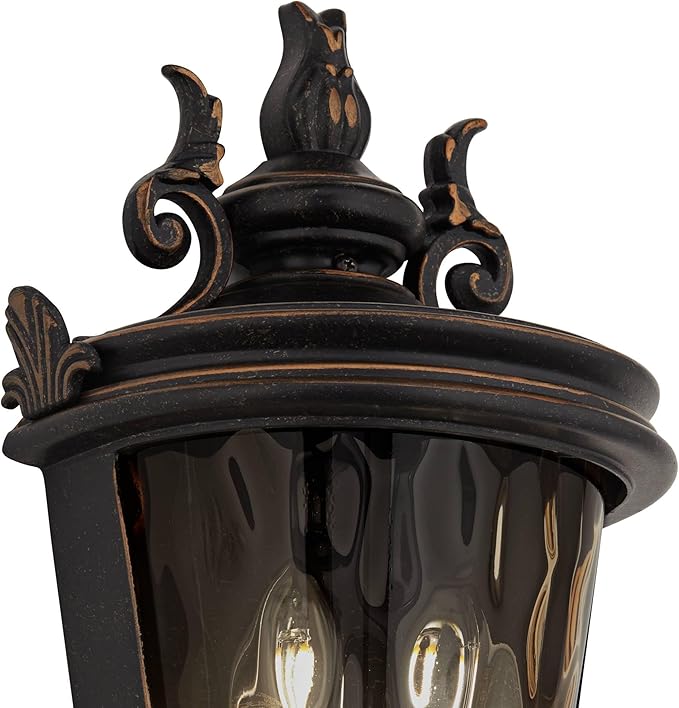 John Timberland Casa Marseille Vintage Outdoor Wall Light Fixture Veranda Bronze 17" Champagne Hammered Glass for Exterior House Porch Patio Outside Deck Garage Yard Front Door Garden Home - Bloomnest