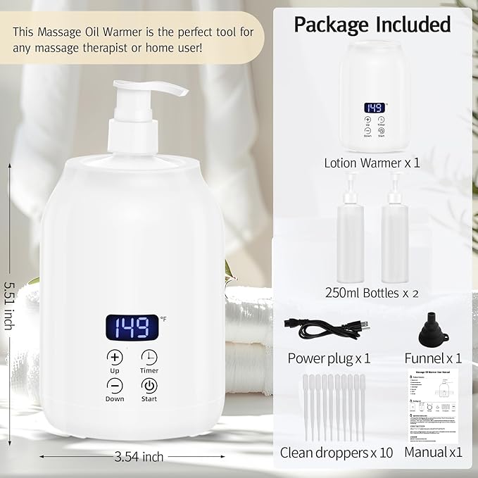 Meifuly Oil Warmer for Massage Therapy & Personal Use, Quick Lotion Warmer Heats Up, with Two Bottles, Adjustable and Constant Temperature - Bloomnest