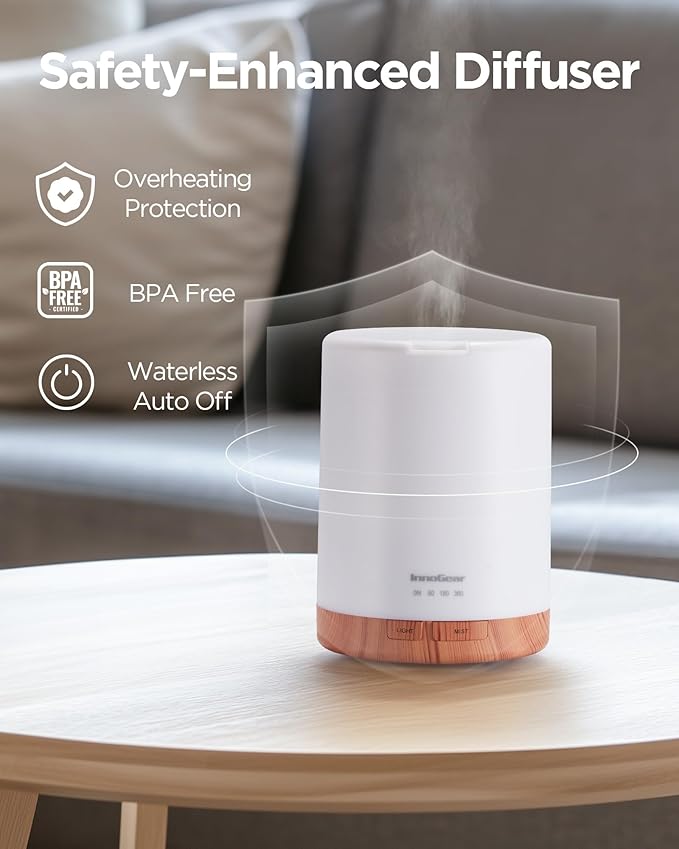 InnoGear Aromatherapy Diffuser & 8 Essential Oils Set, 300ml Premium 5-in-1 Ultrasonic Essential Oil Diffusers Scent Humidifier Aroma Diffuser Vaporizer Auto-Off Timer for Room Office Home, Yellow - Bloomnest