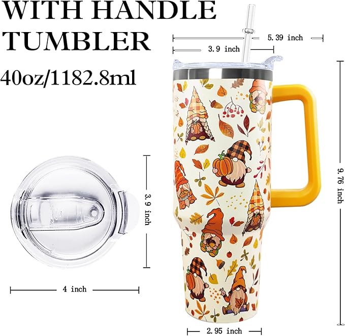 Ceovfoi 40 oz Fall Gnome Tumbler Insulated Stainless Tumbler, Fall Travel Coffee Cup Water Botter, Autumn Fall Gift for Thanksgiving Christmas - Bloomnest