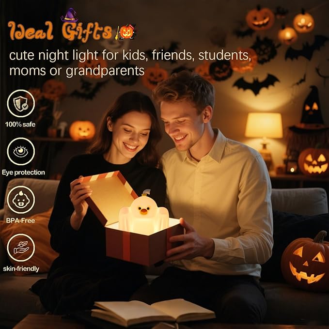 Ghost Duck Night Light for Kids, Cute Halloween Decor Squishy Lamp, Fun Weired Gag Ducky Gifts, Rechargeable Dimmable Bedside Animal Lamp, Baby Room Boys Girls College Dorm Trendy Stuff - Bloomnest