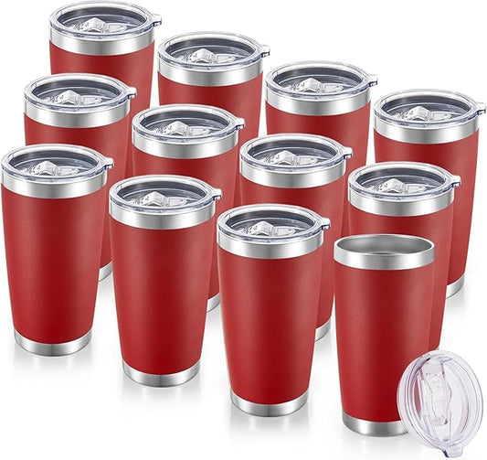 20 oz Tumblers Bulk Stainless Steel Tumbler with Lid Double Wall Vacuum Insulated Coffee Mug 20oz Powder Coated Cup for Hot and Cold Drinks, Red, 12 pack - Bloomnest