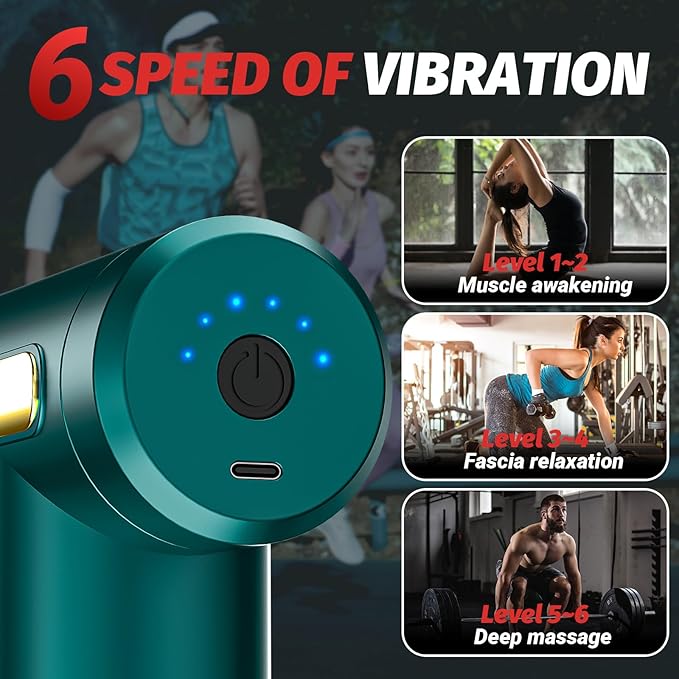 Massage Gun, Small Travel Tool, Massage Gun Deep Tissue,Percussion Handheld Portable Muscle Massager Tool for Full Body Pain Relief, Ideal Gifts for Men, Women(Green) - Bloomnest