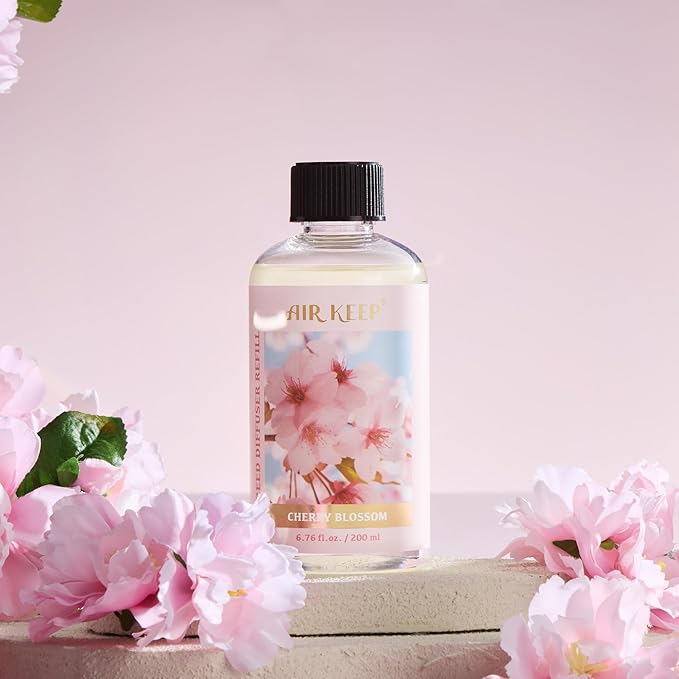 Airkeep Reed Diffuser Oil Refill with Diffuser Sticks, 6.76 Fl Oz(200ml) Cherry Blossom Scented Oils, Aroma Therapy, Home Fragrance & Air Freshener, Office Décor, Decoration - Bloomnest