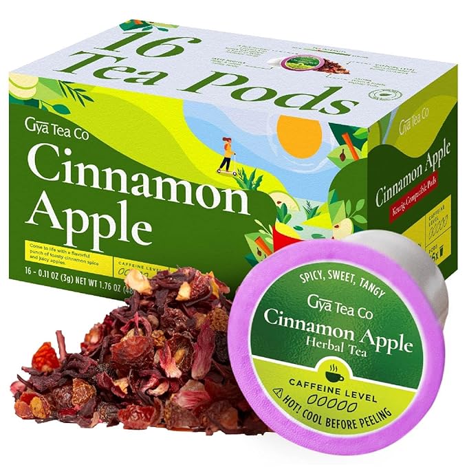 Gya Tea Co Cinnamon Apple Herbal Tea Pod (16 Count)- Decaf Wellness Tea for Body Comfort & Relaxing - Bloomnest