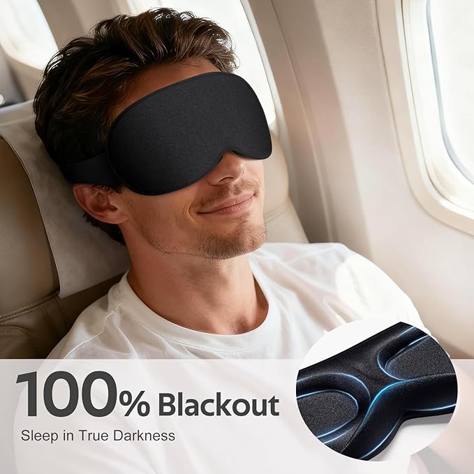 Sleep Mask for Men Women - 100% Blackout Eye Masks for Sleep - 3D Soft Sleeping Mask for Side Sleepers - Zero Pressure Lash Extensions Eye Cover Shade for Airplane Travel Essentials, Black - Bloomnest