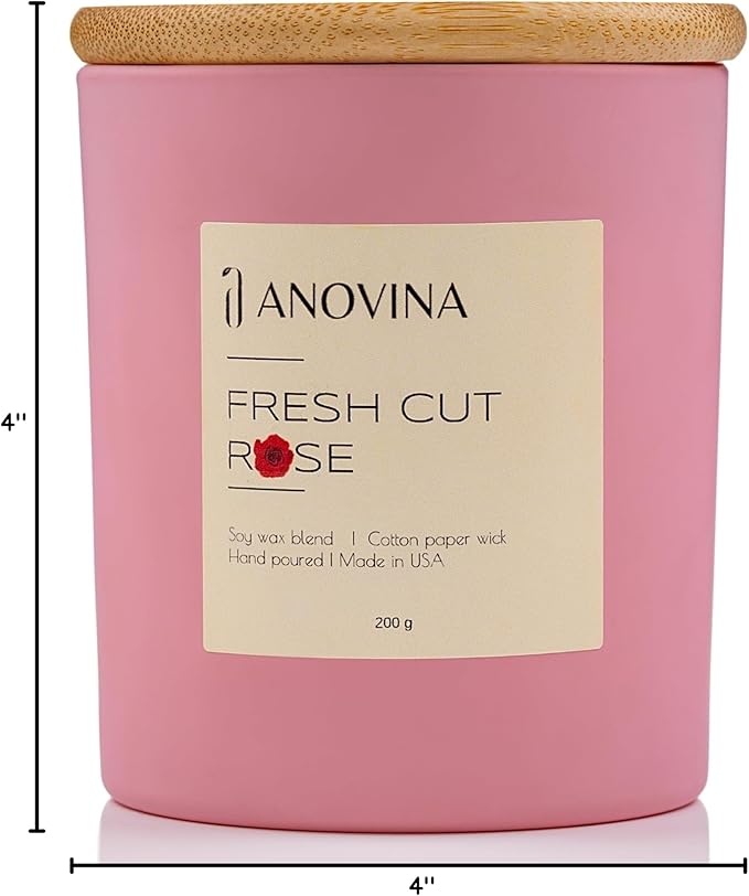 Anovina Rose Scented Candle – Long-Lasting Soy Wax Blend, – Non-Toxic Floral Candle for Home Décor & Relaxation – Aesthetic Gift for Women - Bloomnest