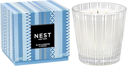 NEST New York Scented 3-Wick Candle, Blue Cypress & Snow - 21.2 oz - Up to 100-Hour Burn Time - Reusable Glass Vessel - Bloomnest