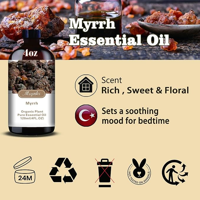 Myrrh Fragrance Oil-Myrrh Essential Oil 4.33oz (130ml)-100% Pure Natural Scent for Diffusers, Candles, Soap Making & Aromatherapy-Relaxing Home & Gift Essential Oil for Bath, Massage - Bloomnest