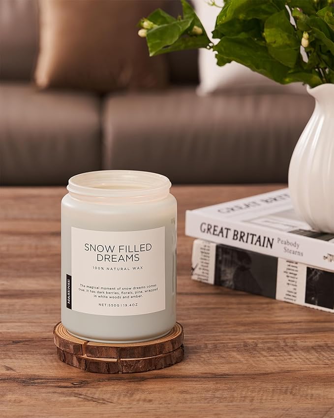 M&SENSE Snow Filled Dreams Winter Large Scented Candles, 19.4oz 110 Hour Clean Non Toxic Long Lasting Candle Organic Natural Soy Wax Candle Gifts for Women Men - Bloomnest
