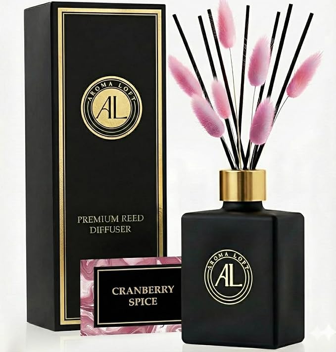 Black Reed Diffusers for Home | Premium Long-Lasting Fragrance Diffuser | Reed Diffuser Sticks in Oil Set | Smells Good in Bathroom & Office | Black, Spice Fragrance Oils Scent (5 oz) - Bloomnest
