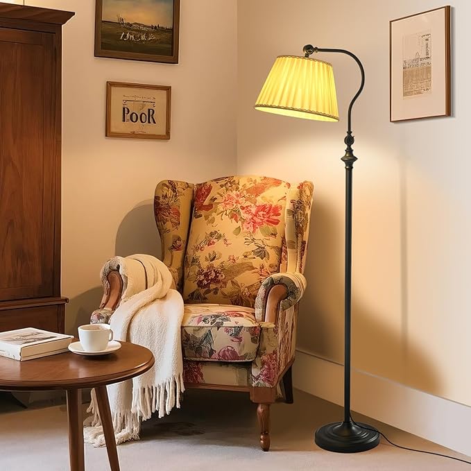 Smart LED Floor Lamp with Fabric Shade, Dimmable Standing Lamp,Remote & App Control, Adjustable Brightness & Color Temperature for Living Room,Bedroom,Office,Farmhouse, Mid Century Modern Boho Decor ﻿