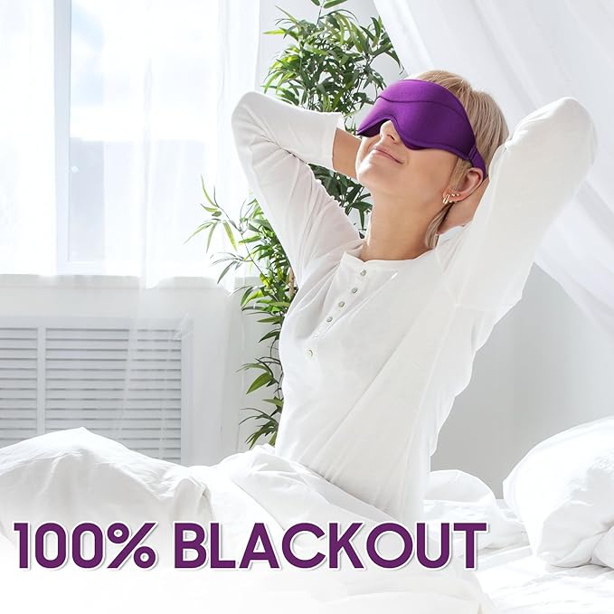 Sleep Mask - Total Blackout 3D Sleeping Mask, Super Lightweight & Silky Soft Eye Mask for Sleeping, Fully Adjustable Fit for Home, Office, Traveling, Meditation, Yoga, Purple - Bloomnest