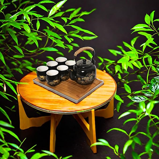 Japanese Tea Set for Adults - Elegant Golden Countryside Theme with Teapot, 6 Cups & Tea Tray, Stainless Steel Infuser - Traditional Asian Gift for Women Men, Housewarming, Wedding - Bloomnest