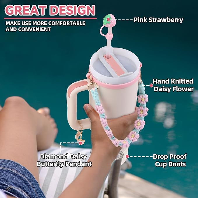 40 oz Tumbler Insulated Mug w/Straw & Flip Cap Lids - Cup Holder Bottle with 6 Accessories Set for Hot, Cold Drink - Leak-Proof - Water, Coffee Portable Travel Mug (Pink Gold) - Bloomnest