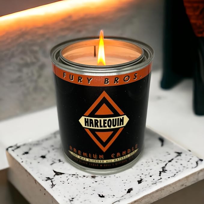Fury Bros. Scented Candles for Men | Harlequin | Absinthe & Black Cedar | Natural Soy Wax | Hand-Poured in The USA | Long 70-80 Hour Burn (12.5 oz) | Vintage-Inspired Tin Design | Dad Home Gift - Bloomnest