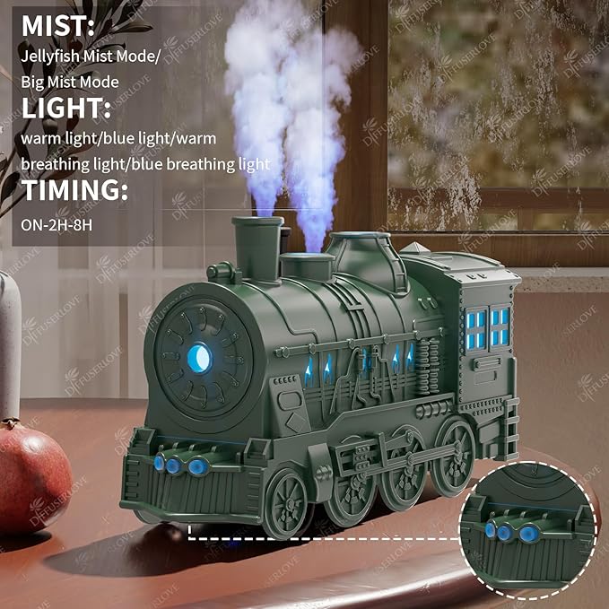 Diffuserlove Essential Oil Diffuser 300ML Train Cool Mist Humidifier Quiet Aromatherapy Diffuser with Night Light for Bedroom Desk - Bloomnest