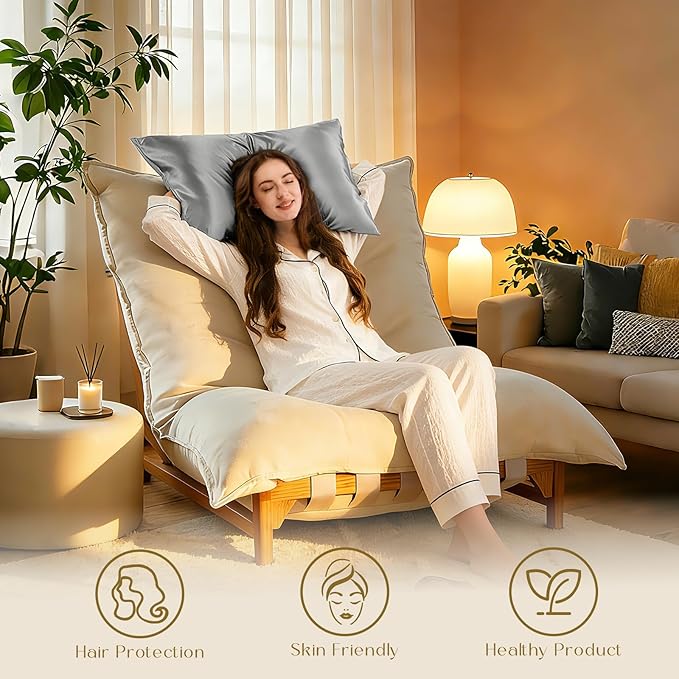 ZIMASILK 100% Pure Mulberry Silk Pillowcase for Hair and Skin Health,Soft and Smooth,Both Sides Premium Grade 6A Silk,600 Thread Count,with Hidden Zipper,1pc (King 20''x36'', Gray) - Bloomnest