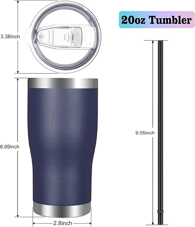 VEGOND 20oz Tumbler Stainless Steel Tumbler Cup with Lid And Straw Vacuum Insulated Double Wall Travel Coffee Mug(Navy Blue 6 Pack)