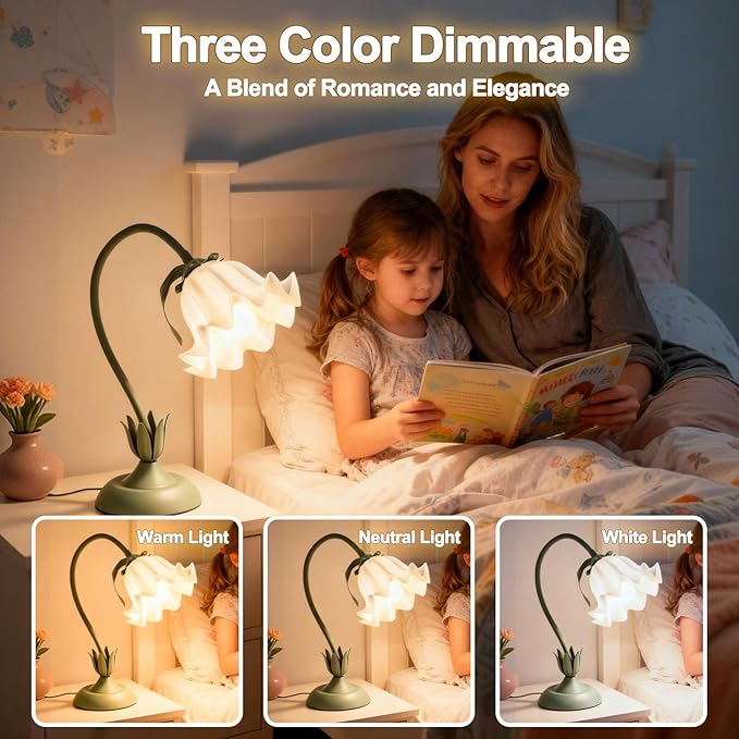 Flower Lamp LED Reading Light - Flower Table Lamp 3 Color Modes, Vintage Desk Lamp with E26 Bulb, Bedside Lamps for Bedroom, Living Room, Home Decor - Bloomnest