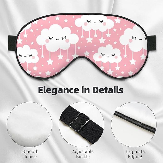 Sleep Eye Mask Girly Clouds and Stars Sleep Mask for Women Men Comfortable Eye Mask with Adjustable Strap Soft Eye Cover Blindfold for Travel Yoga Nap Shift Work - Bloomnest