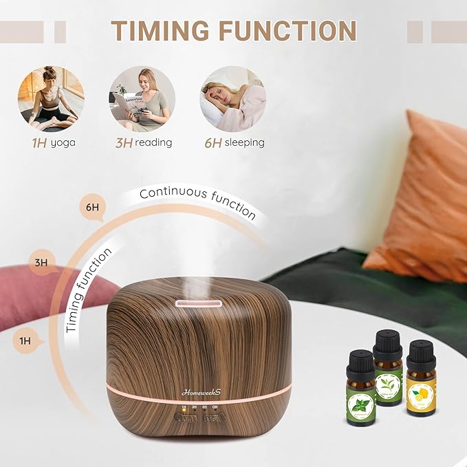 Aromatherapy Essential Oil Diffuser for Room: Air Humidifier Aroma Scent Cool Mist Diffuser Colorful Lights Wood Cute Small Large Waterless Auto Off Ultrasonic Diffusers for Home Bedroom (300ml) - Bloomnest