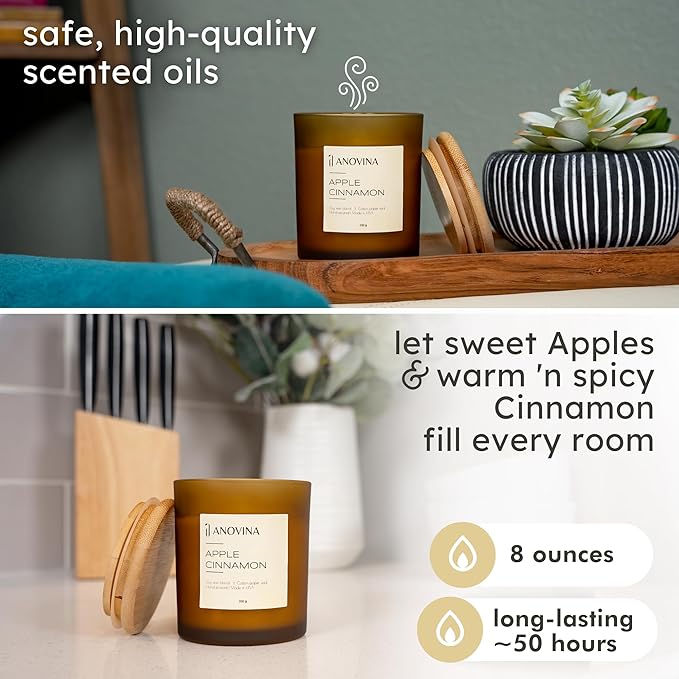 Anovina Apple Cinnamon Candle – Soy Wax Blend with Apple & Cinnamon Scent – Non-Toxic Fall Candle Jar for Home Décor, Autumn Gifts, Cozy Holiday & Seasonal Home Fragrance - Bloomnest