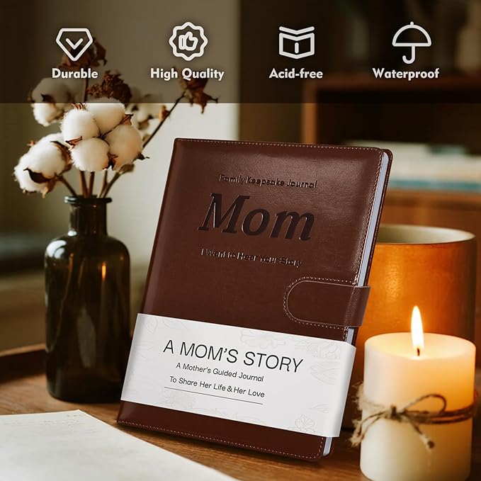 Artmag Mom's Life Story Journal with 250+ Prompt Questions, Family Keepsake Book Leather Cover for Mom to Share Her Memories for Birthday Mother's Day Christmas (Brown) - Bloomnest