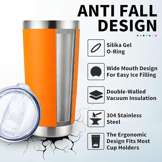 1 Pack 20oz Stainless Steel Tumbler with Lid, Leakproof Double Wall Travel Mug for Hot/Cold Drinks, Home Office Outdoor Party Use, Durable Powder Coated Insulated Cup/Orange - Bloomnest