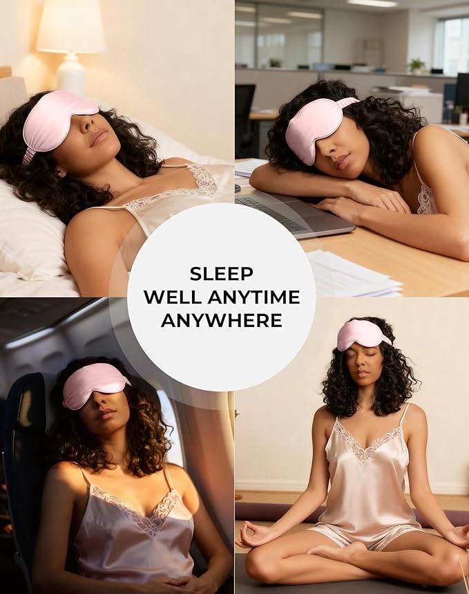SilkSilky 100% 22 Momme Mulberry Silk Sleep Mask – Upgraded 3D Contoured Eye Mask with Nose Wing Pads & Adjustable Strap, Luxury Blackout Eye Cover for Women & Men (Pink) - Bloomnest